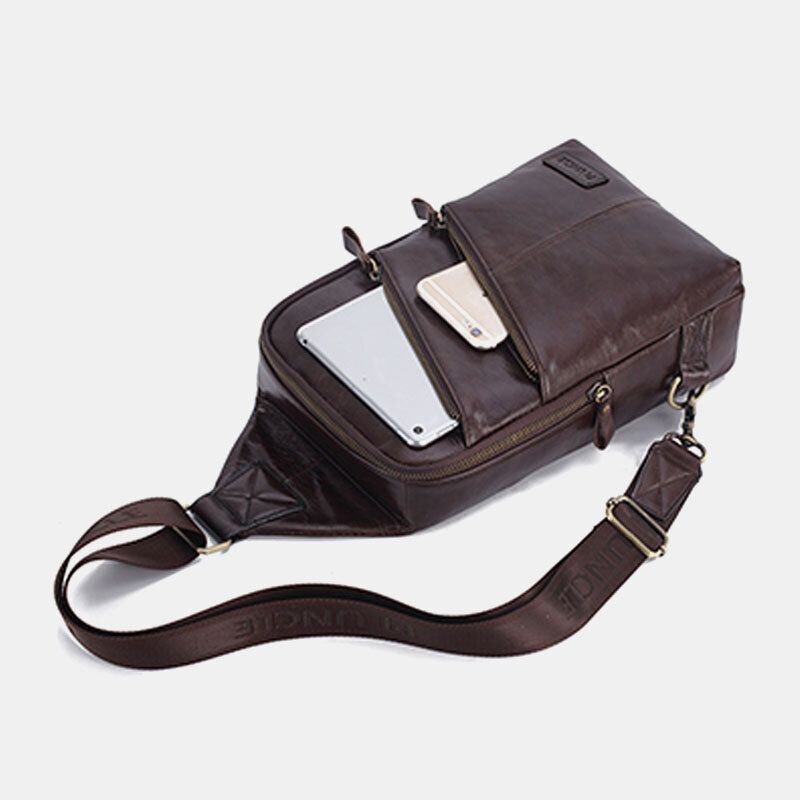 Bolso Bandolera De Negocios Informal De Cuero Genuino Para Hombres Bolso De Pecho Al Aire Libre