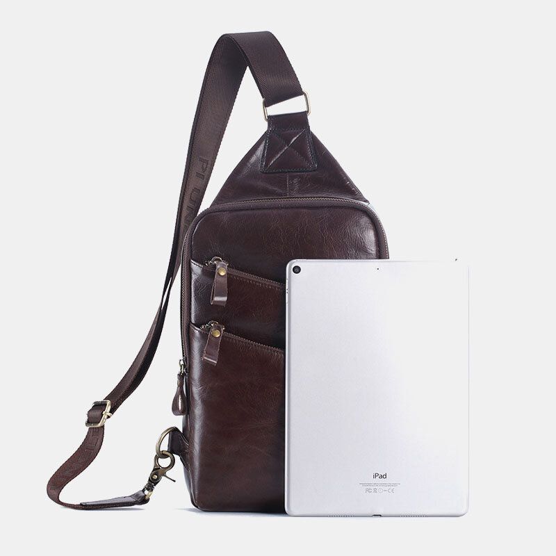 Bolso Bandolera De Negocios Informal De Cuero Genuino Para Hombres Bolso De Pecho Al Aire Libre