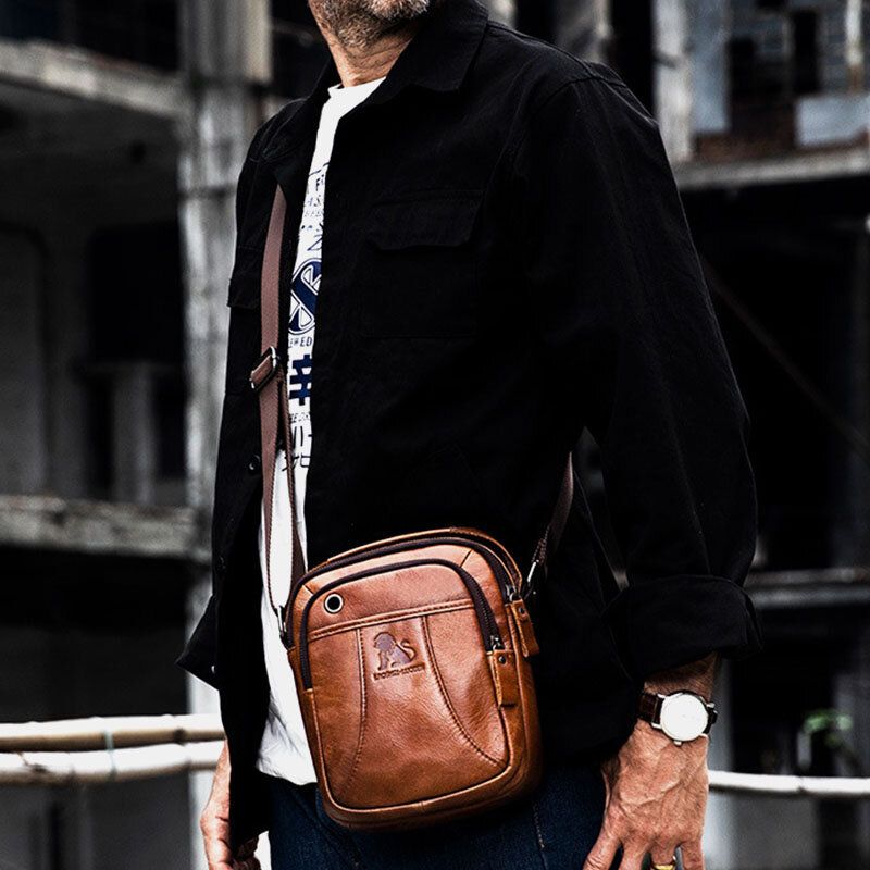 Bolso Bandolera De Negocios De Moda Retro De Piel De Vaca De Cuero Genuino Para Hombre