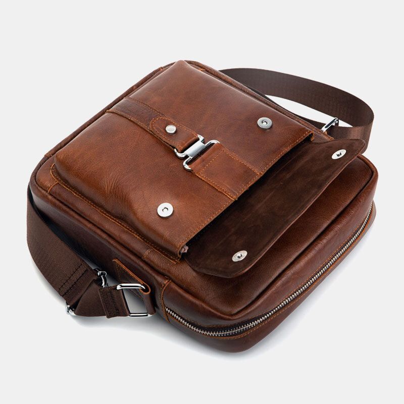 Bolso Bandolera De Negocios Vintage Multifunción Antirrobo Resistente Al Desgaste De Cuero Genuino Para Hombre