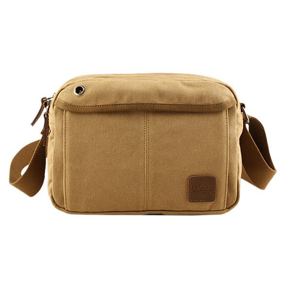 Bolso Bandolera De Ocio Vintage De Lona Para Hombre Bolso De Hombro Horizontal Sólido Bolso De Fin De Semana