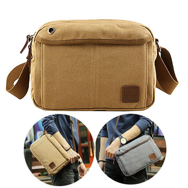 Bolso Bandolera De Ocio Vintage De Lona Para Hombre Bolso De Hombro Horizontal Sólido Bolso De Fin De Semana