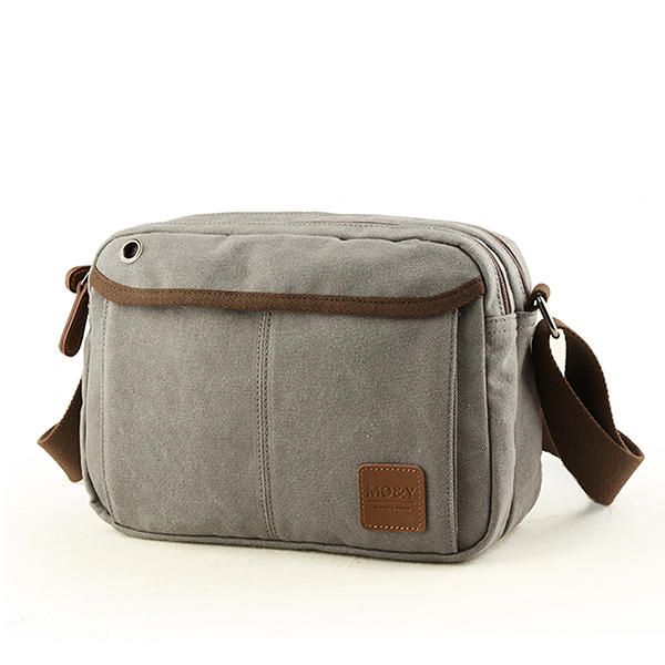 Bolso Bandolera De Ocio Vintage De Lona Para Hombre Bolso De Hombro Horizontal Sólido Bolso De Fin De Semana