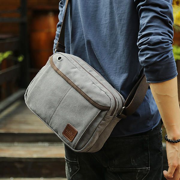 Bolso Bandolera De Ocio Vintage De Lona Para Hombre Bolso De Hombro Horizontal Sólido Bolso De Fin De Semana