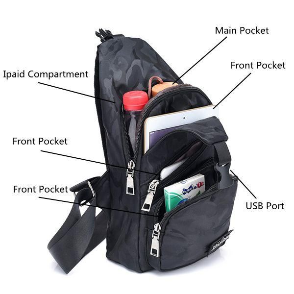 Bolso Bandolera Para Hombre Bolso En El Pecho Mochila De Viaje Para Senderismo Con Puerto De Carga Usb