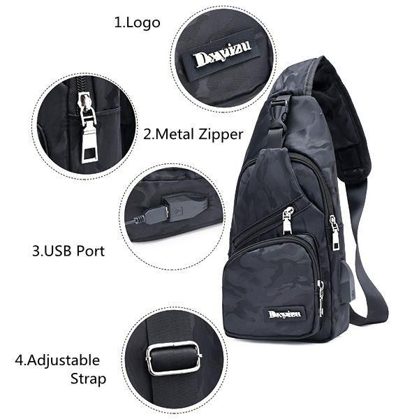 Bolso Bandolera Para Hombre Bolso En El Pecho Mochila De Viaje Para Senderismo Con Puerto De Carga Usb