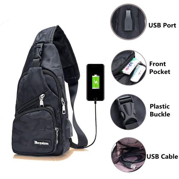 Bolso Bandolera Para Hombre Bolso En El Pecho Mochila De Viaje Para Senderismo Con Puerto De Carga Usb