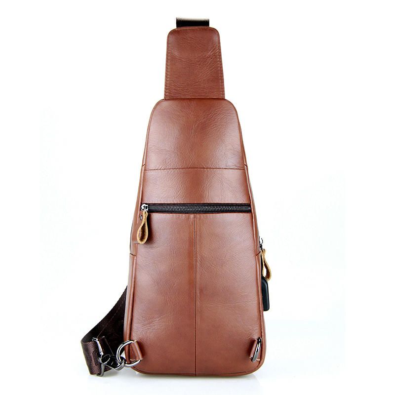 Bolso Bandolera Para Hombre Bolso De Pecho Con Carga Usb De Piel De Vaca Informal