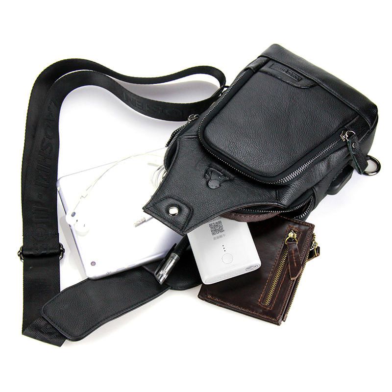 Bolso Bandolera Para Hombre Bolso De Pecho Con Carga Usb De Piel De Vaca Informal