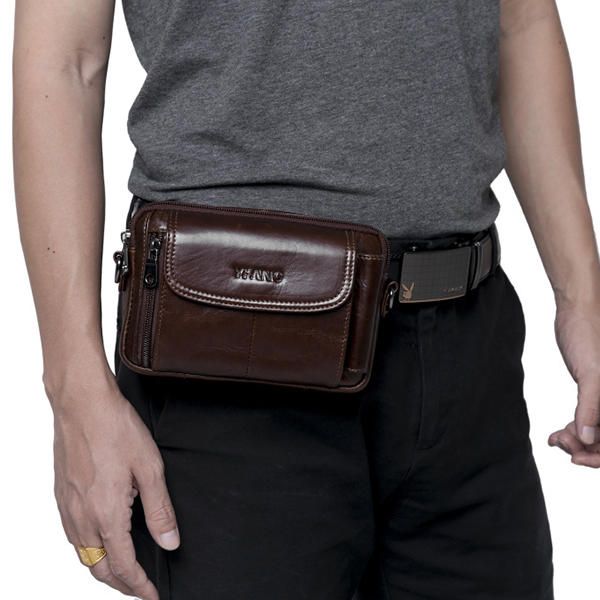 Bolso Bandolera Para Teléfono Multifunción De Cuero Genuino Vintage Para Hombres