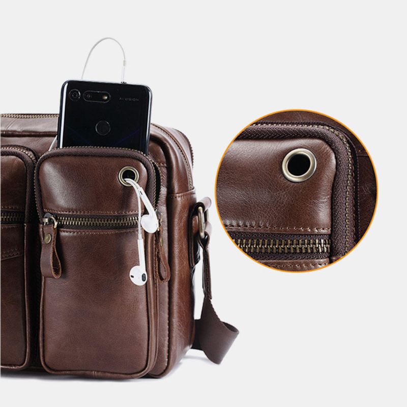 Bolso Bandolera Pequeño Para Teléfono Multicapa De Cuero Genuino Para Hombre