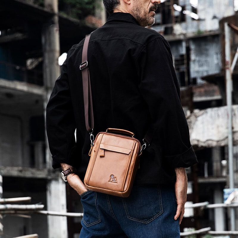 Bolso Bandolera De Piel De Vacuno Pequeño De Negocios Retro De Cuero Genuino Para Hombre Bolso Bandolera