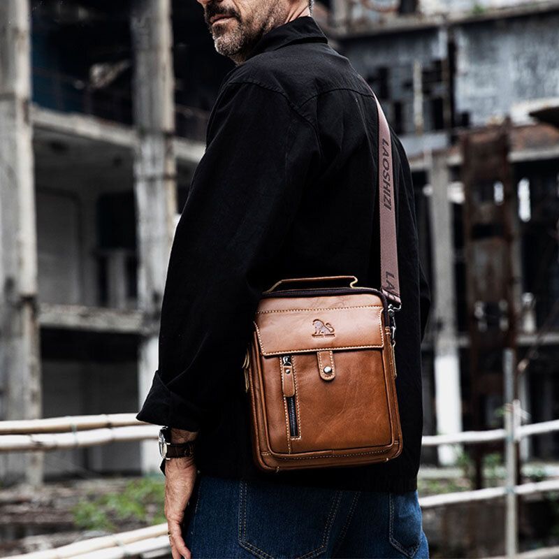 Bolso Bandolera De Piel De Vacuno Pequeño De Negocios Retro De Cuero Genuino Para Hombres Bolso Bandolera