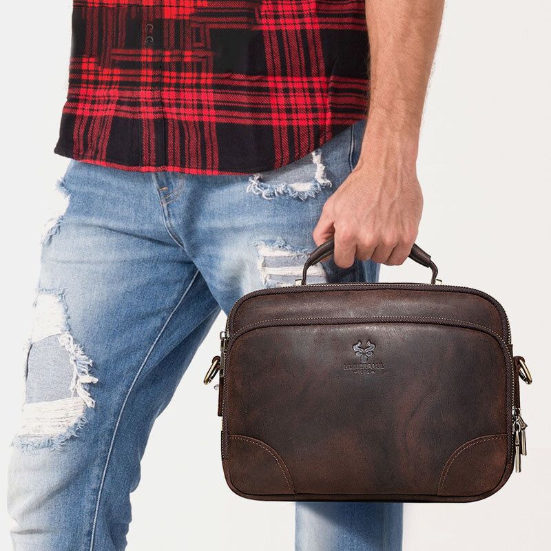 Bolso Bandolera Retro De Cuero Genuino Para Hombre