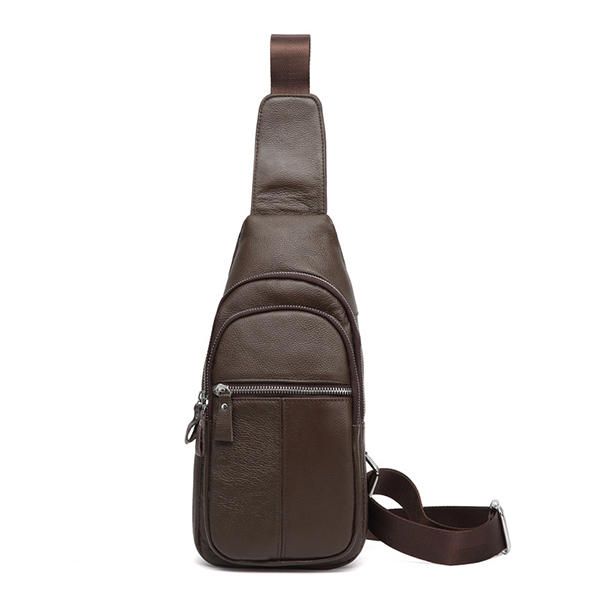 Bolso Bandolera Retro De Cuero Genuino Para Hombre Bolso En El Pecho Bolso De Hombro Informal