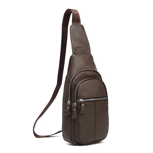 Bolso Bandolera Retro De Cuero Genuino Para Hombre Bolso En El Pecho Bolso De Hombro Informal