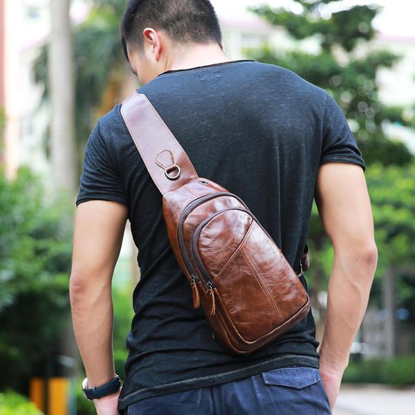 Bolso Bandolera Retro De Cuero Genuino Vintage Para Hombre