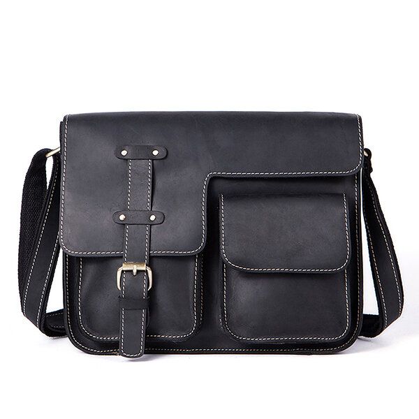 Bolso Bandolera Retro Minimalista Multifuncional De Cuero Genuino Para Hombre