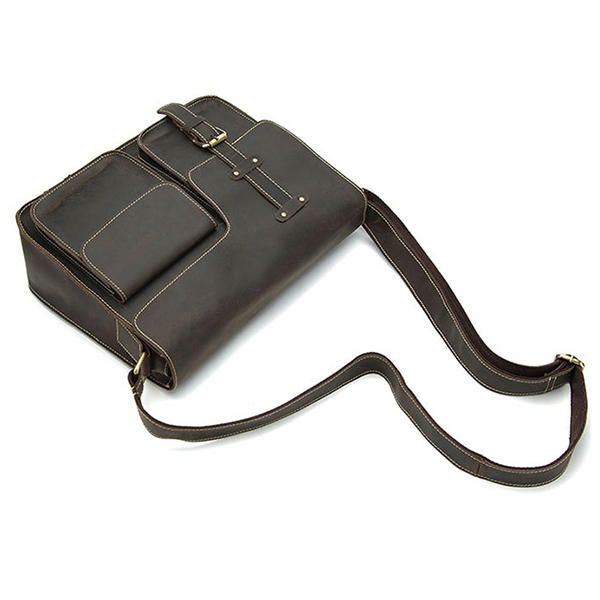 Bolso Bandolera Retro Minimalista Multifuncional De Cuero Genuino Para Hombre