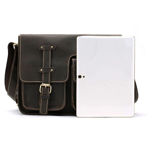 Bolso Bandolera Retro Minimalista Multifuncional De Cuero Genuino Para Hombre