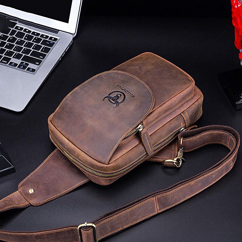 Bolso Bandolera Retro Vintage De Gran Capacidad De Cuero Genuino Para Hombre