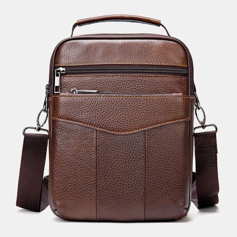 Bolso Bandolera Vertical De Negocios Retro De Cuero Genuino Para Hombre