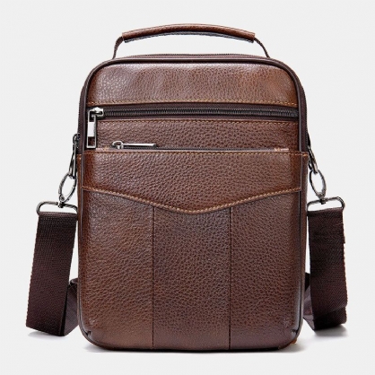 Bolso Bandolera Vertical De Negocios Retro De Cuero Genuino Para Hombre