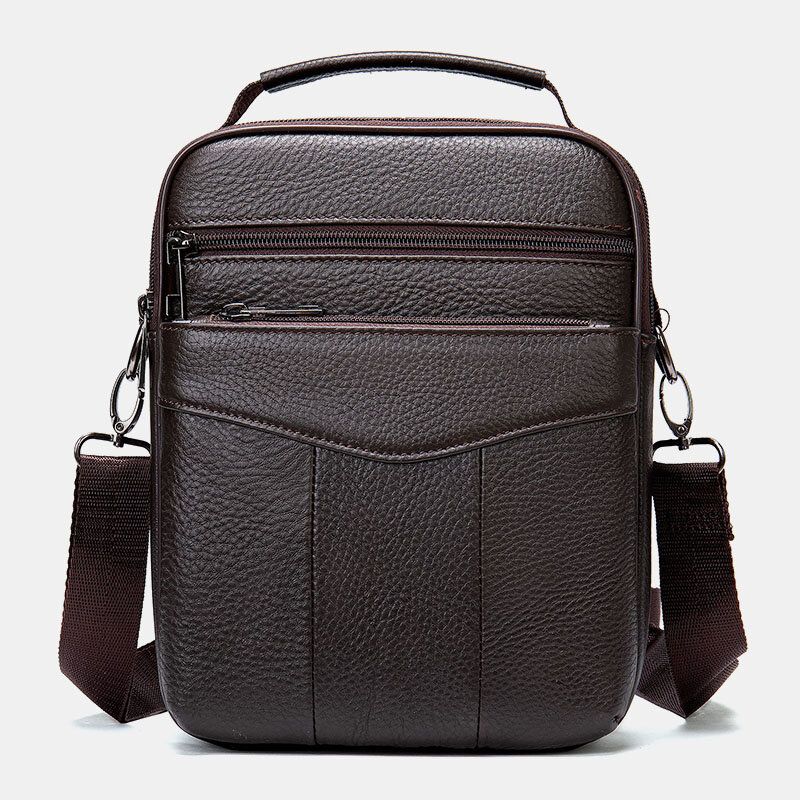 Bolso Bandolera Vertical De Negocios Retro De Cuero Genuino Para Hombre