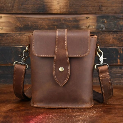 Bolso Bandolera Vintage De Cuero Genuino Para Hombre