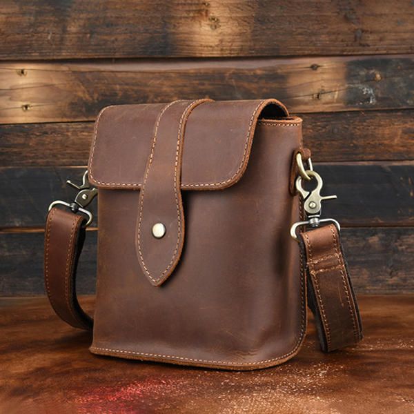 Bolso Bandolera Vintage De Cuero Genuino Para Hombre