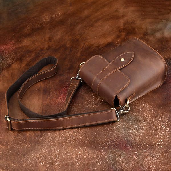 Bolso Bandolera Vintage De Cuero Genuino Para Hombre