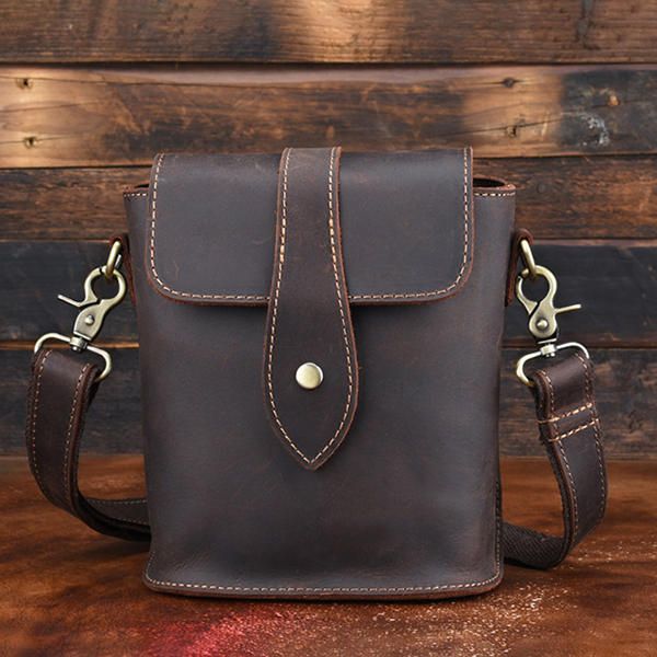 Bolso Bandolera Vintage De Cuero Genuino Para Hombre