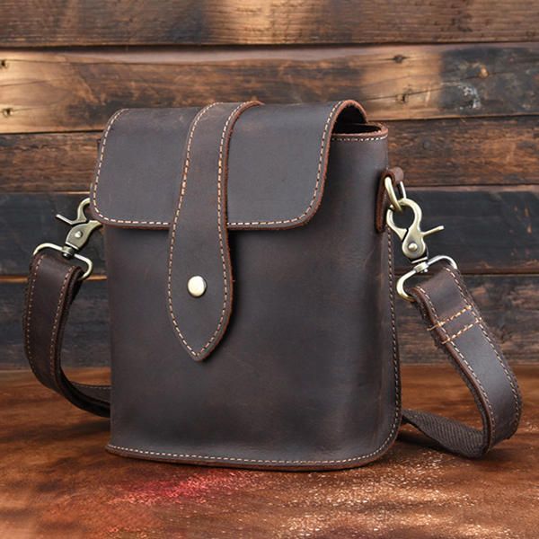 Bolso Bandolera Vintage De Cuero Genuino Para Hombre