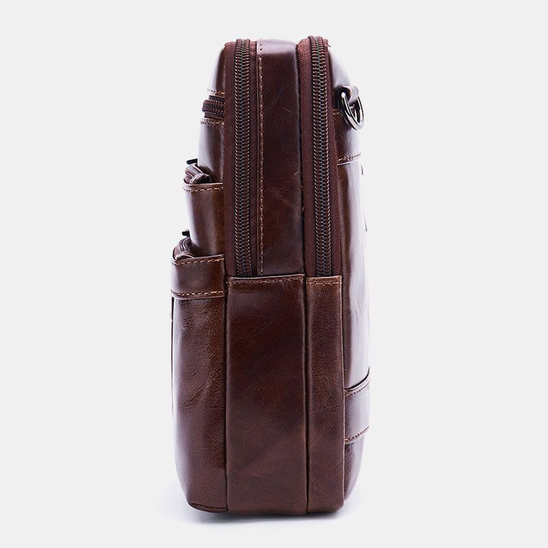 Bolso Bandolera Vintage Multibolsillos De Cuero Genuino Para Hombre Con Correa Ajustable