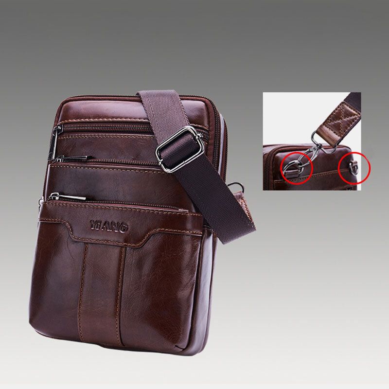 Bolso Bandolera Vintage Multibolsillos De Cuero Genuino Para Hombre Con Correa Ajustable