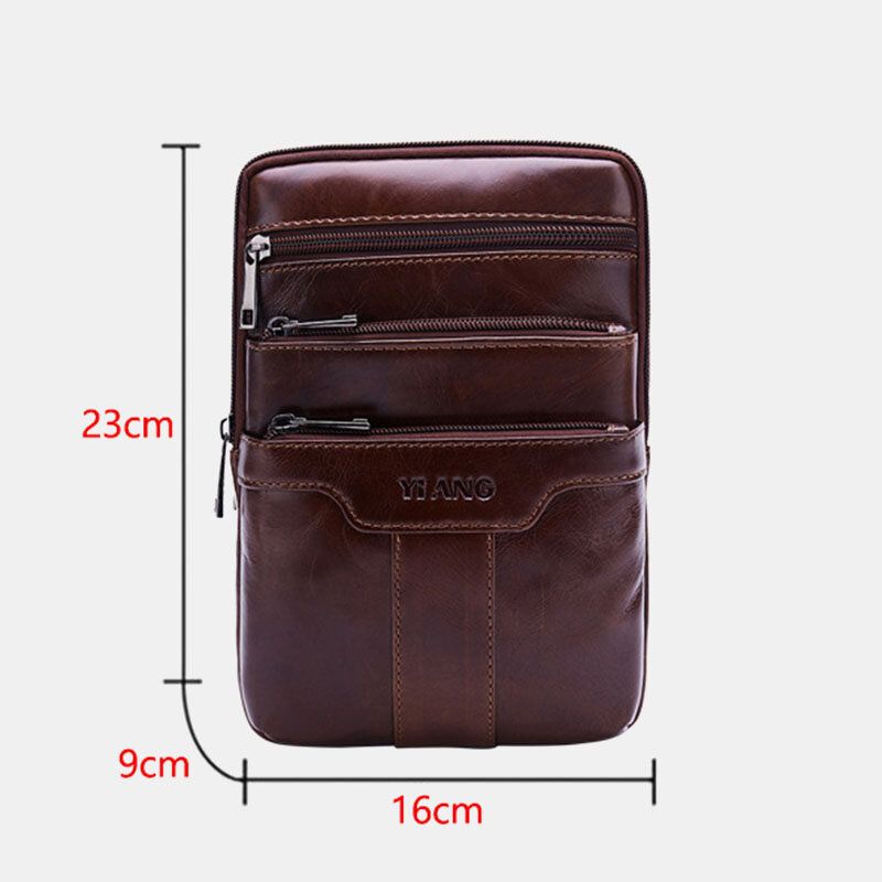 Bolso Bandolera Vintage Multibolsillos De Cuero Genuino Para Hombre Con Correa Ajustable