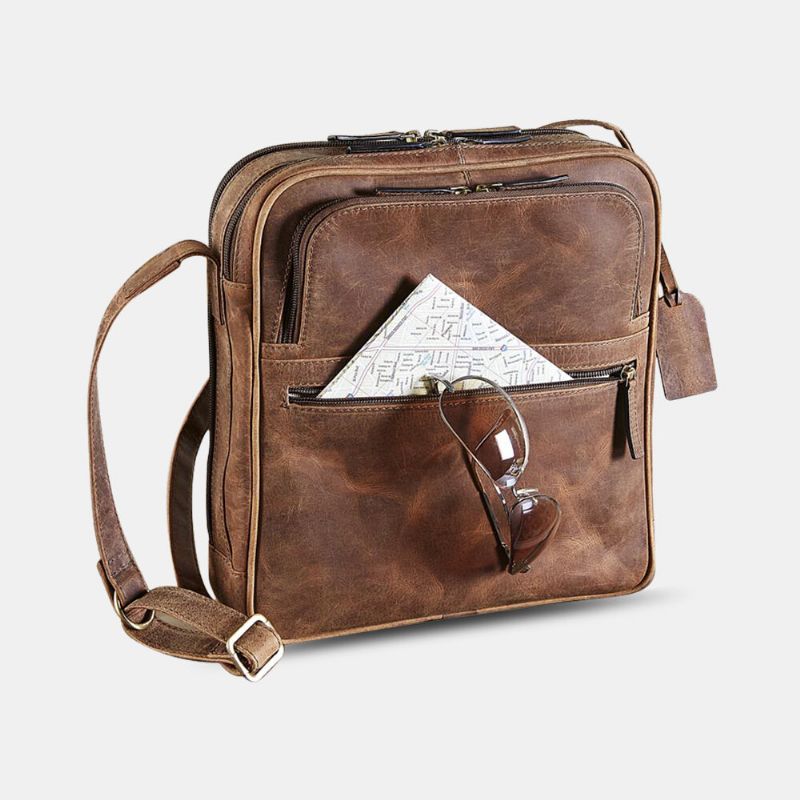 Bolso Bandolera Vintage Para Exteriores Multifunción Con Múltiples Bolsillos De Cuero Pu Para Hombre