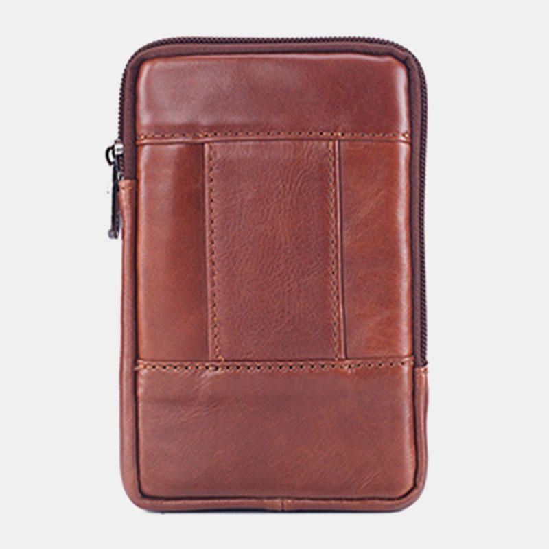 Bolso De Cintura Casual Multibolsillos De Cuero Genuino Para Hombres Bolso De Teléfono De 6.3 Pulgadas Bolso Edc