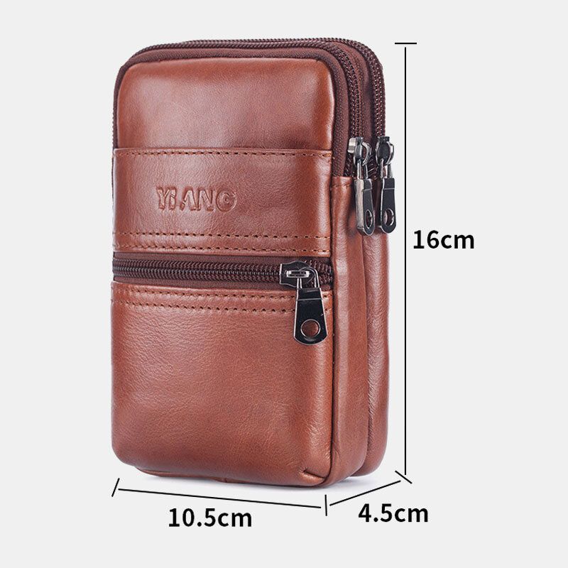 Bolso De Cintura Casual Multibolsillos De Cuero Genuino Para Hombres Bolso De Teléfono De 6.3 Pulgadas Bolso Edc