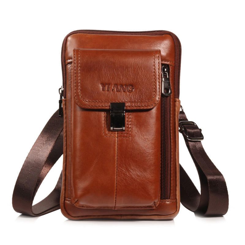 Bolso De Cintura De Cuero Genuino Para Hombre Bolso De Hombro Bolso Para Teléfono