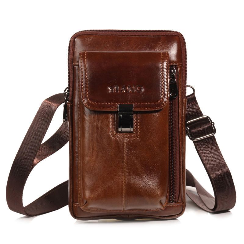 Bolso De Cintura De Cuero Genuino Para Hombre Bolso De Hombro Bolso Para Teléfono