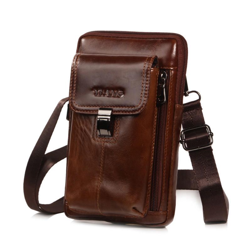 Bolso De Cintura De Cuero Genuino Para Hombre Bolso De Hombro Bolso Para Teléfono