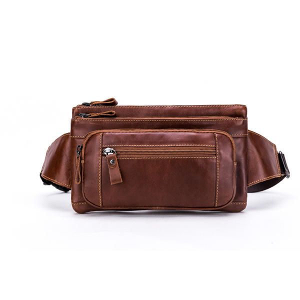 Bolso De Cintura De Cuero Genuino Para Hombres Bolso De Teléfono Multifunción Bolso Deportivo Informal