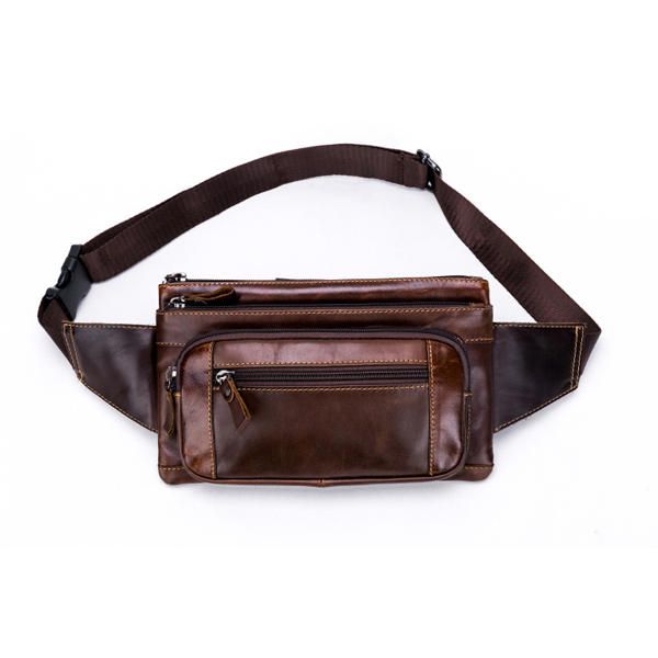 Bolso De Cintura De Cuero Genuino Para Hombres Bolso De Teléfono Multifunción Bolso Deportivo Informal