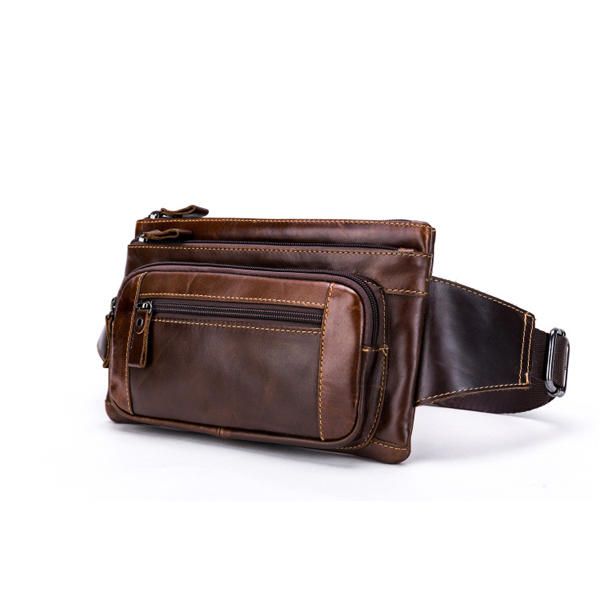 Bolso De Cintura De Cuero Genuino Para Hombres Bolso De Teléfono Multifunción Bolso Deportivo Informal