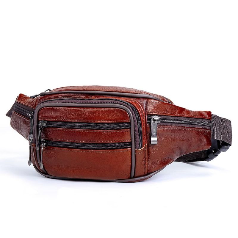 Bolso De Cintura De Gran Capacidad Multifunción De Cuero Genuino Para Hombre Bolso De Pecho Bolso Bandolera