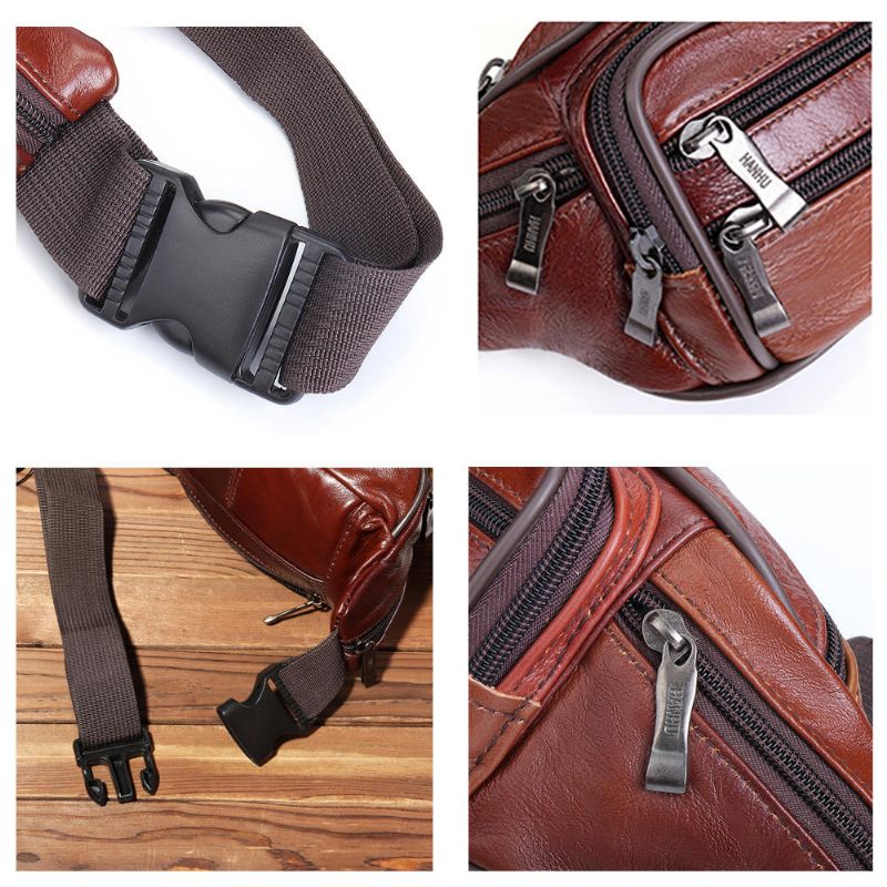 Bolso De Cintura De Gran Capacidad Multifunción De Cuero Genuino Para Hombre Bolso De Pecho Bolso Bandolera