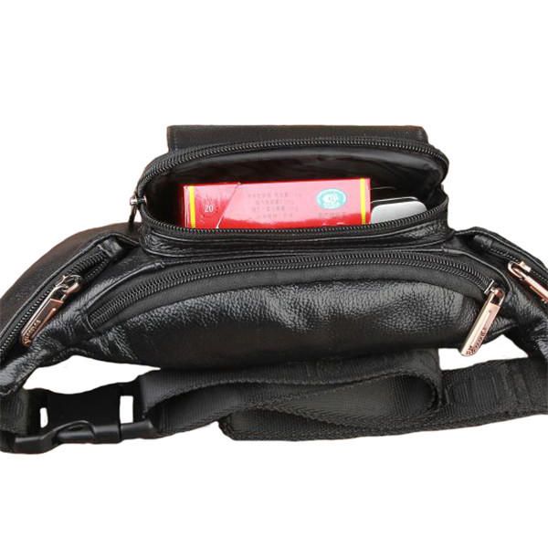 Bolso De Cintura De Ocio Para Hombres Bolso De Pecho De Cuero Genuino Impermeable Bolso Bandolera Al Aire Libre