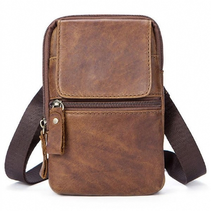 Bolso Cruzado De Un Solo Hombro Vintage Casual De Cuero Genuino Para Hombres