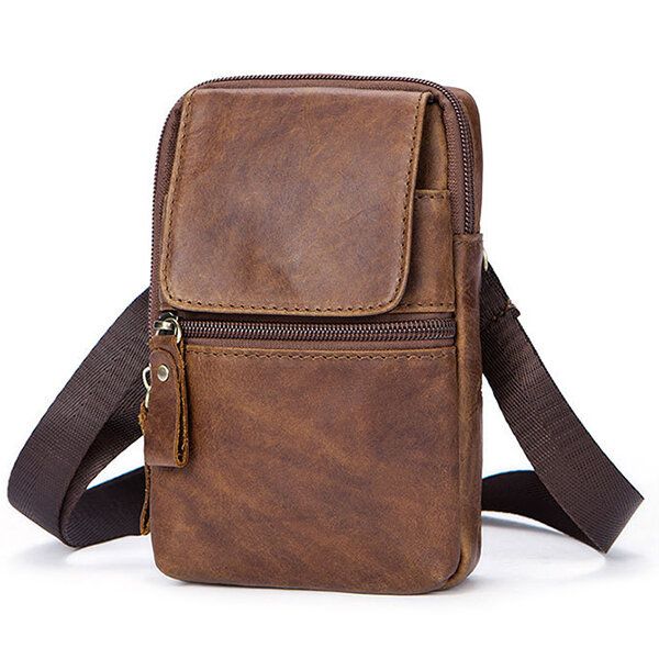 Bolso Cruzado De Un Solo Hombro Vintage Casual De Cuero Genuino Para Hombres